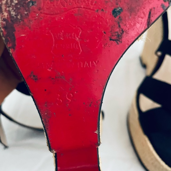 Authenticated Christian Louboutin Platform Wedges Black with Raffia EU 39 - Picture 2 of 12